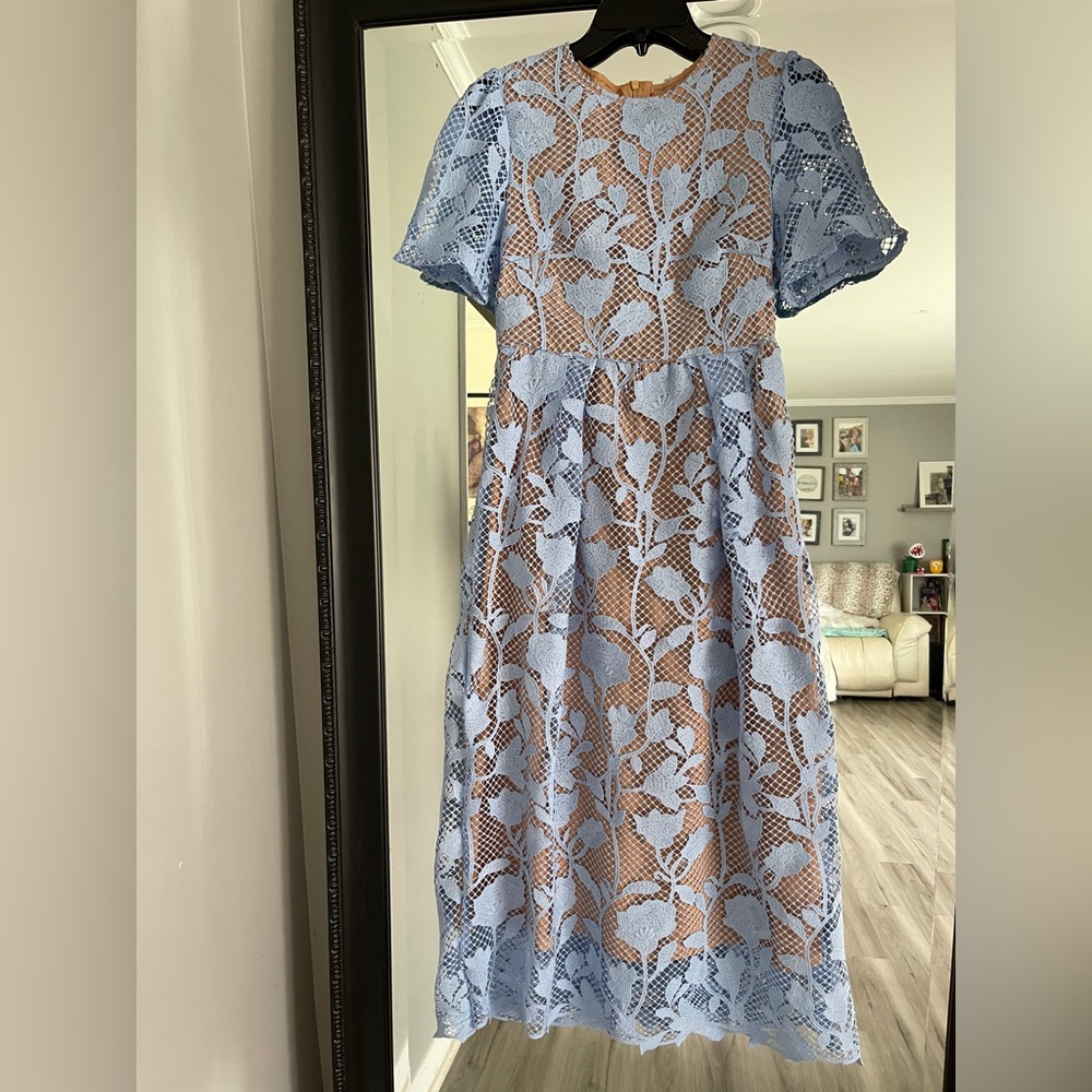 Dalia Light Blue Floral Lace Midi Dress
